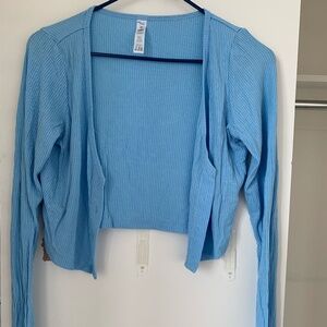 ALO Yoga Light Blue Ribbed Open Cardigan